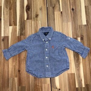 Ralph Lauren Baby Blue Gingham Button Down Shirt 9M